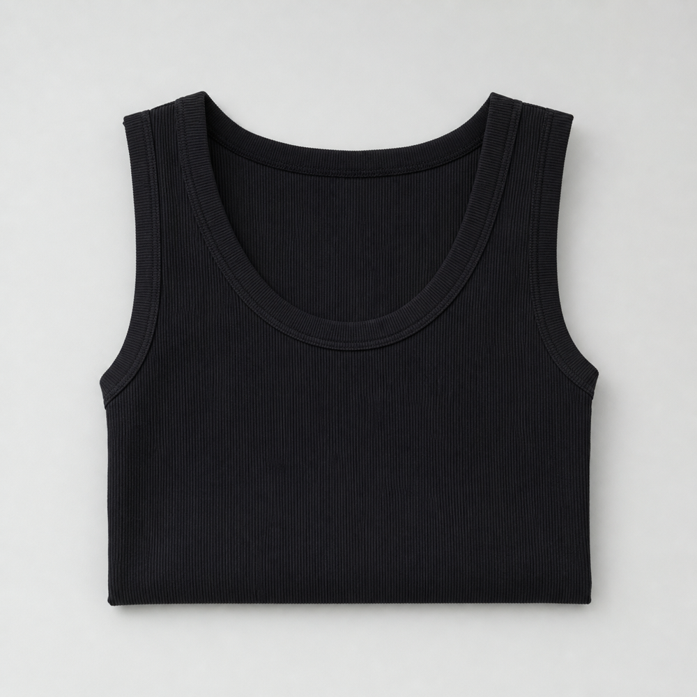 Geribbeld Top Zwart